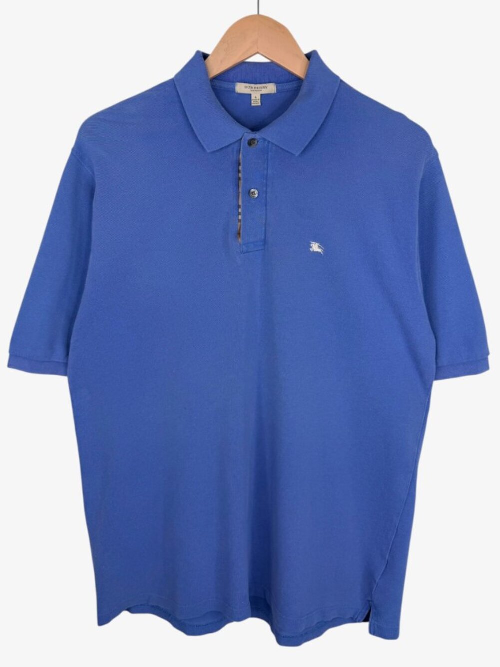 BURBERRY LONDON Nova Check Placket Piqué Cotton Golf Polo Shirt - Blue - Size L